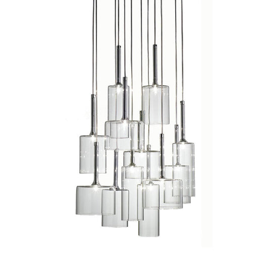 3/6/10 Lights Dining Room Cluster Lighting with Cylinder Clear Glass Shade Modern Chrome Led Hanging Lamp 10 Clear Clearhalo 'Ceiling Lights' 'Glass shade' 'Glass' 'Modern Pendants' 'Modern' 'Pendant Lights' 'Pendants' Lighting' 119464