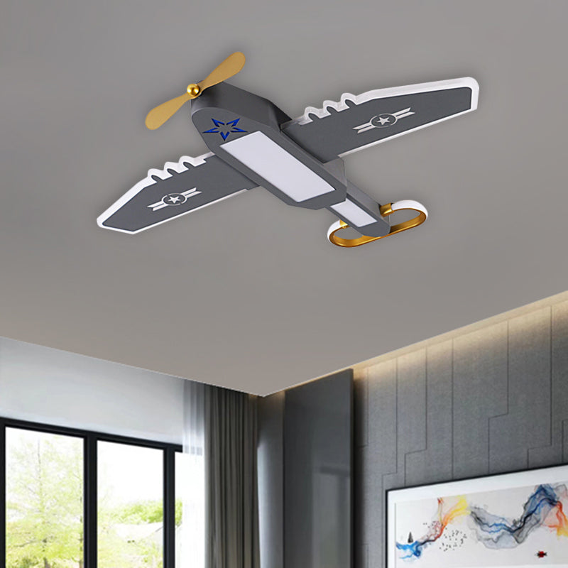 Metallic Airplane Flushmount Lamp Cartoon LED Grey Ceiling Mounted Light for Kids Room Clearhalo 'Ceiling Lights' 'Close To Ceiling Lights' 'Close to ceiling' 'Flush mount' Lighting' 1194654