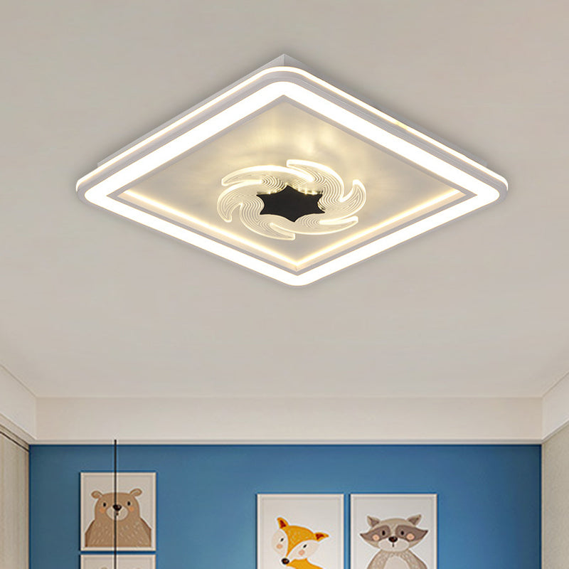 Kids Square Ceiling Flush Acrylic LED Bedroom Flush Mount Fixture with Windmill/Flower Detail in Black-White - Clearhalo - 'Ceiling Lights' - 'Close To Ceiling Lights' - 'Close to ceiling' - 'Flush mount' - Lighting' - 1194667