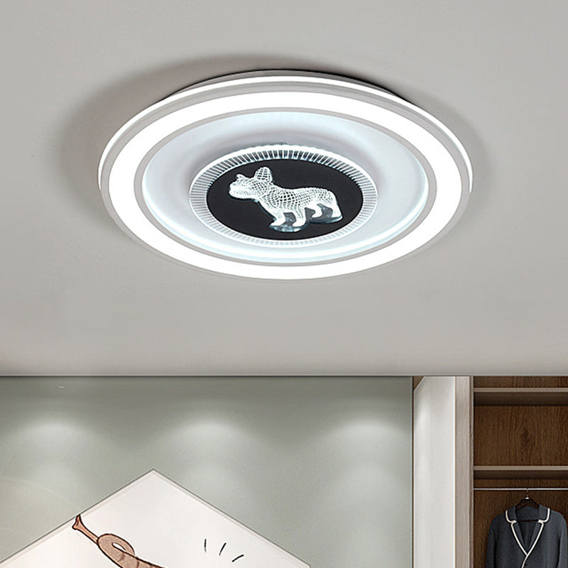 Square/Round Flush Lamp Nordic Acrylic LED Bedroom Flush Mount with Animal Pattern in Black and White Black-White Round Clearhalo 'Ceiling Lights' 'Close To Ceiling Lights' 'Close to ceiling' 'Flush mount' Lighting' 1194674