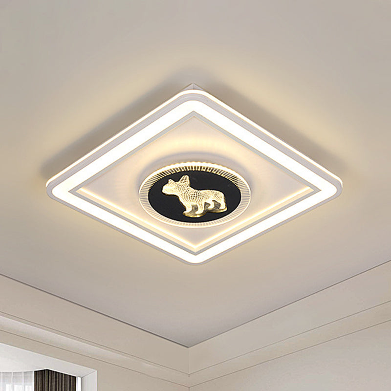 Square/Round Flush Lamp Nordic Acrylic LED Bedroom Flush Mount with Animal Pattern in Black and White Black-White Square Plate Clearhalo 'Ceiling Lights' 'Close To Ceiling Lights' 'Close to ceiling' 'Flush mount' Lighting' 1194678