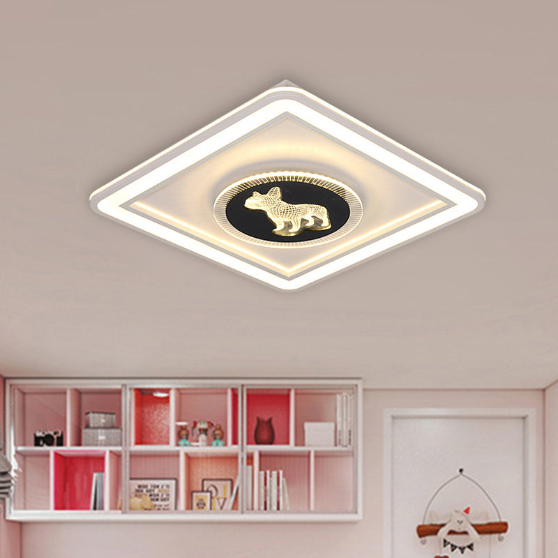 Square/Round Flush Lamp Nordic Acrylic LED Bedroom Flush Mount with Animal Pattern in Black and White Clearhalo 'Ceiling Lights' 'Close To Ceiling Lights' 'Close to ceiling' 'Flush mount' Lighting' 1194679