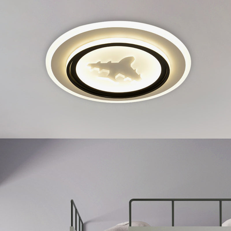 Black and White Round Flush Light Fixture Cartoon LED Acrylic Flush Mount Lamp with Airplane/Deer Pattern - Clearhalo - 'Ceiling Lights' - 'Close To Ceiling Lights' - 'Close to ceiling' - 'Flush mount' - Lighting' - 1194684