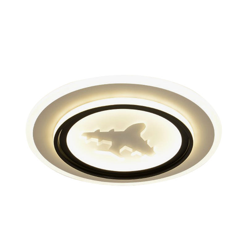 Black and White Round Flush Light Fixture Cartoon LED Acrylic Flush Mount Lamp with Airplane/Deer Pattern - Clearhalo - 'Ceiling Lights' - 'Close To Ceiling Lights' - 'Close to ceiling' - 'Flush mount' - Lighting' - 1194685
