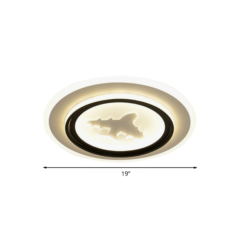 Black and White Round Flush Light Fixture Cartoon LED Acrylic Flush Mount Lamp with Airplane/Deer Pattern - Clearhalo - 'Ceiling Lights' - 'Close To Ceiling Lights' - 'Close to ceiling' - 'Flush mount' - Lighting' - 1194686