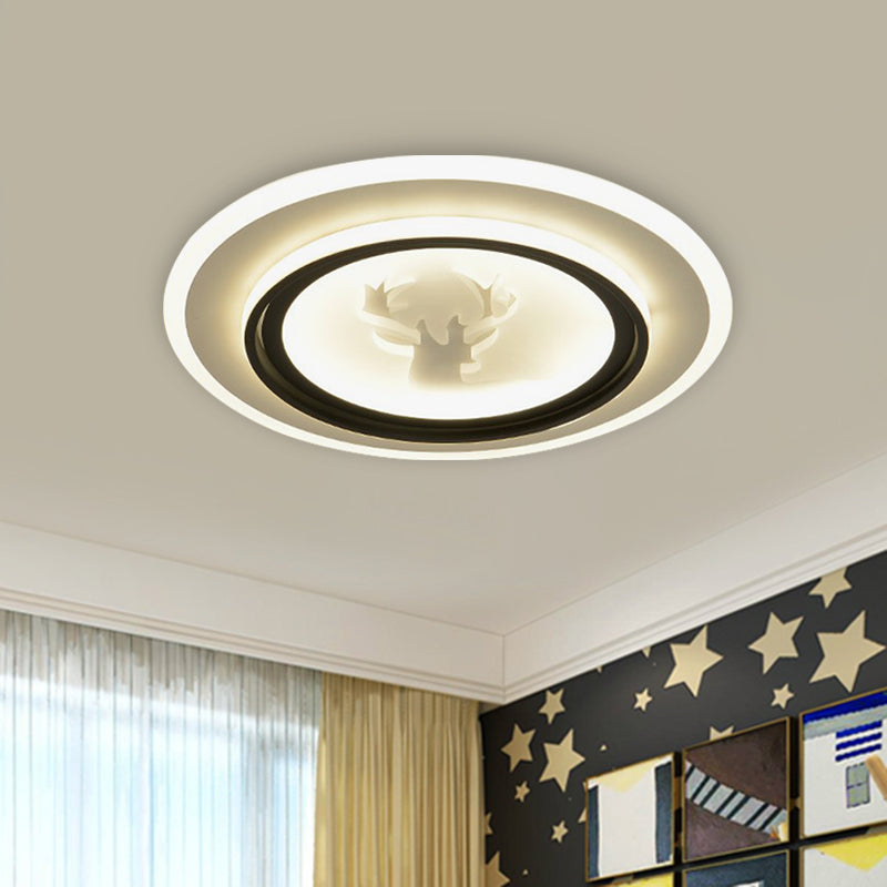 Black and White Round Flush Light Fixture Cartoon LED Acrylic Flush Mount Lamp with Airplane/Deer Pattern - Clearhalo - 'Ceiling Lights' - 'Close To Ceiling Lights' - 'Close to ceiling' - 'Flush mount' - Lighting' - 1194688