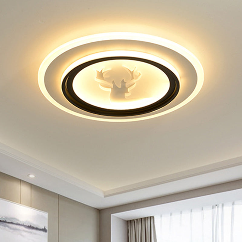 Black and White Round Flush Light Fixture Cartoon LED Acrylic Flush Mount Lamp with Airplane/Deer Pattern - Clearhalo - 'Ceiling Lights' - 'Close To Ceiling Lights' - 'Close to ceiling' - 'Flush mount' - Lighting' - 1194689