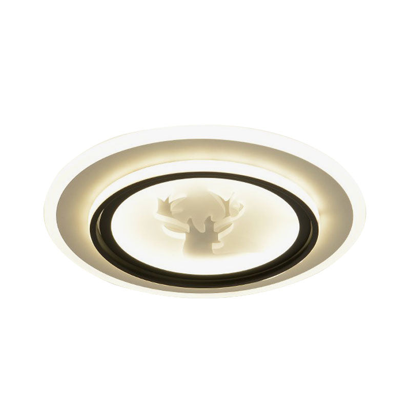 Black and White Round Flush Light Fixture Cartoon LED Acrylic Flush Mount Lamp with Airplane/Deer Pattern - Clearhalo - 'Ceiling Lights' - 'Close To Ceiling Lights' - 'Close to ceiling' - 'Flush mount' - Lighting' - 1194690