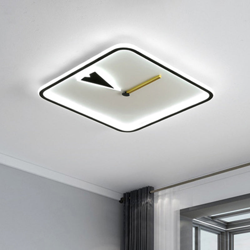 Round/Square Flushmount with Clock Design Modernist Acrylic LED Bedroom Flush Lighting in Black/Gold Black Square Plate Clearhalo 'Ceiling Lights' 'Close To Ceiling Lights' 'Close to ceiling' 'Flush mount' Lighting' 1194692