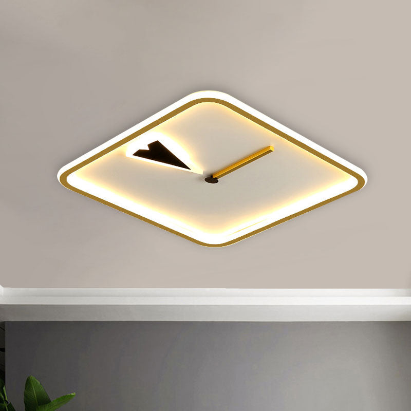 Round/Square Flushmount with Clock Design Modernist Acrylic LED Bedroom Flush Lighting in Black/Gold Gold Square Plate Clearhalo 'Ceiling Lights' 'Close To Ceiling Lights' 'Close to ceiling' 'Flush mount' Lighting' 1194696