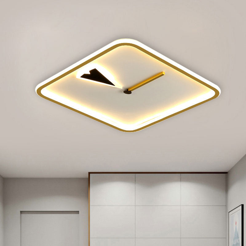 Round/Square Flushmount with Clock Design Modernist Acrylic LED Bedroom Flush Lighting in Black/Gold Clearhalo 'Ceiling Lights' 'Close To Ceiling Lights' 'Close to ceiling' 'Flush mount' Lighting' 1194697