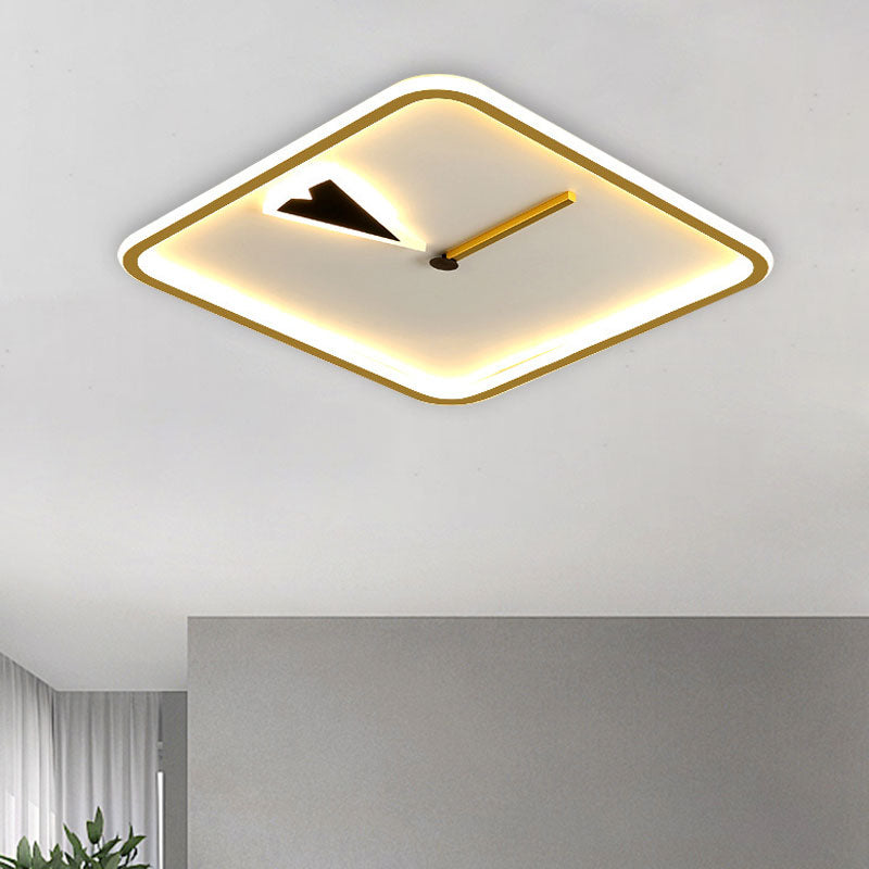Round/Square Flushmount with Clock Design Modernist Acrylic LED Bedroom Flush Lighting in Black/Gold Clearhalo 'Ceiling Lights' 'Close To Ceiling Lights' 'Close to ceiling' 'Flush mount' Lighting' 1194698