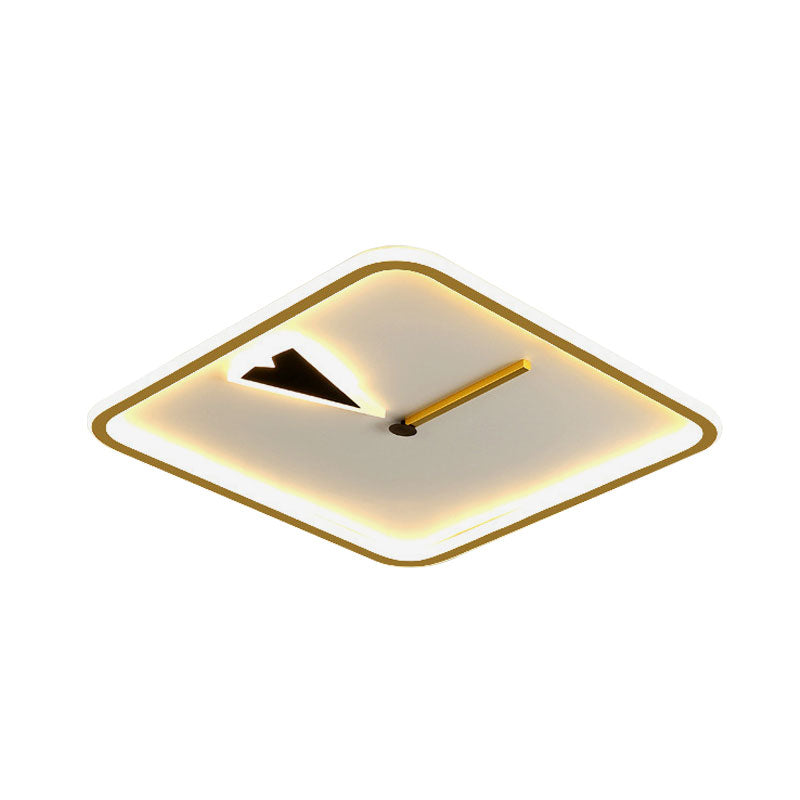 Round/Square Flushmount with Clock Design Modernist Acrylic LED Bedroom Flush Lighting in Black/Gold Clearhalo 'Ceiling Lights' 'Close To Ceiling Lights' 'Close to ceiling' 'Flush mount' Lighting' 1194699