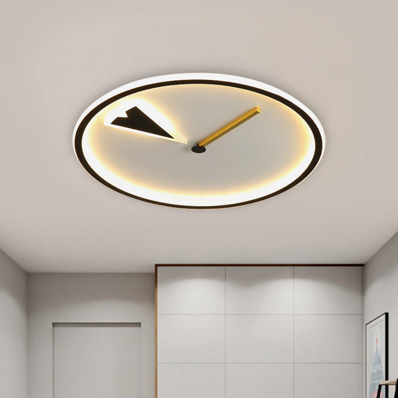 Round/Square Flushmount with Clock Design Modernist Acrylic LED Bedroom Flush Lighting in Black/Gold Clearhalo 'Ceiling Lights' 'Close To Ceiling Lights' 'Close to ceiling' 'Flush mount' Lighting' 1194701