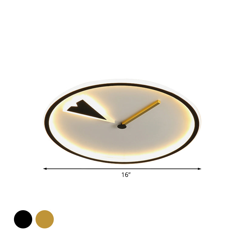 Round/Square Flushmount with Clock Design Modernist Acrylic LED Bedroom Flush Lighting in Black/Gold Clearhalo 'Ceiling Lights' 'Close To Ceiling Lights' 'Close to ceiling' 'Flush mount' Lighting' 1194704