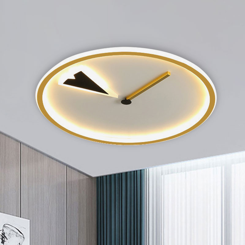Round/Square Flushmount with Clock Design Modernist Acrylic LED Bedroom Flush Lighting in Black/Gold Gold Round Clearhalo 'Ceiling Lights' 'Close To Ceiling Lights' 'Close to ceiling' 'Flush mount' Lighting' 1194705