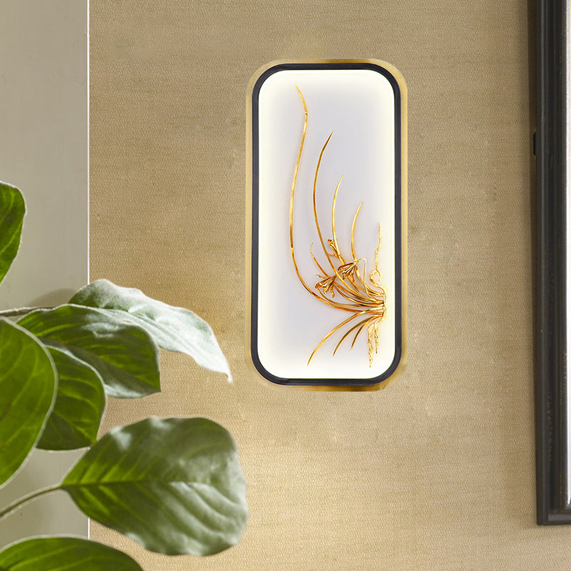 Rectangle Bamboo Leaf Wall Light Chinese Style Metallic LED Gold Wall Mural Lamp for Corridor Gold B Clearhalo 'Wall Lamps & Sconces' 'Wall Lights' Lighting' 1194869