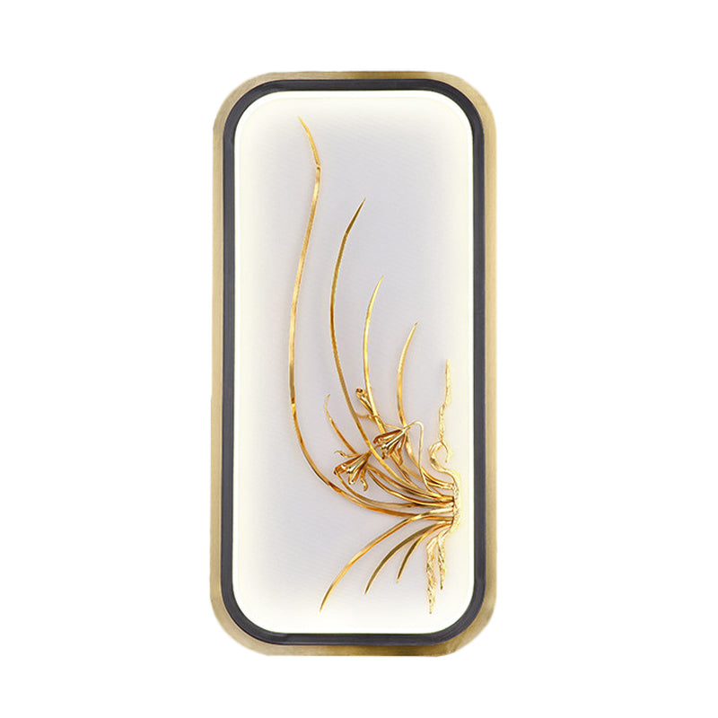 Rectangle Bamboo Leaf Wall Light Chinese Style Metallic LED Gold Wall Mural Lamp for Corridor Clearhalo 'Wall Lamps & Sconces' 'Wall Lights' Lighting' 1194872