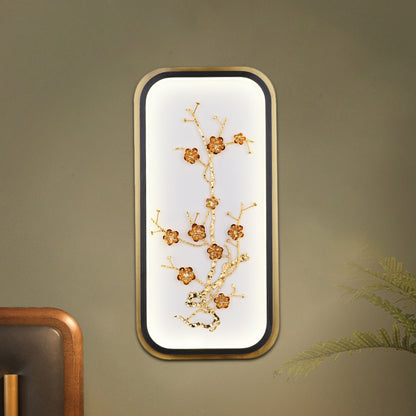 Metallic Rectangle Plum Blossom Mural Light Oriental Style LED Wall Mounted Light Fixture in Gold Gold A Clearhalo 'Wall Lamps & Sconces' 'Wall Lights' Lighting' 1194878