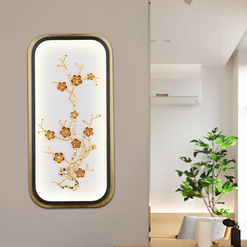 Metallic Rectangle Plum Blossom Mural Light Oriental Style LED Wall Mounted Light Fixture in Gold Clearhalo 'Wall Lamps & Sconces' 'Wall Lights' Lighting' 1194879