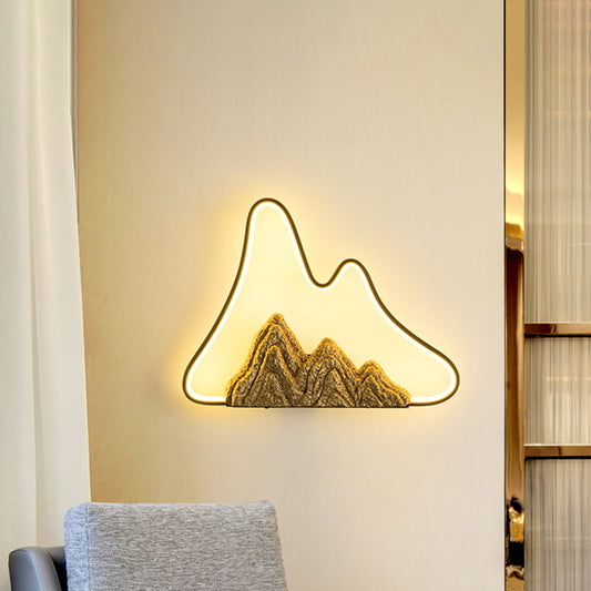 Geometric Shaped Ironic Mural Light Oriental Style LED Black and Gold Wall Lamp with Mountain Pattern Clearhalo 'Wall Lamps & Sconces' 'Wall Lights' Lighting' 1194888