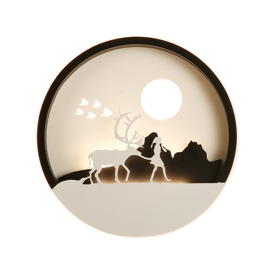 Minimal Style Circular Acrylic Wall Mural Lamp LED Wall Mounted Lighting in Black with Elk Deer Pattern Clearhalo 'Wall Lamps & Sconces' 'Wall Lights' Lighting' 1194926