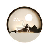 Minimal Style Circular Acrylic Wall Mural Lamp LED Wall Mounted Lighting in Black with Elk Deer Pattern Clearhalo 'Wall Lamps & Sconces' 'Wall Lights' Lighting' 1194926