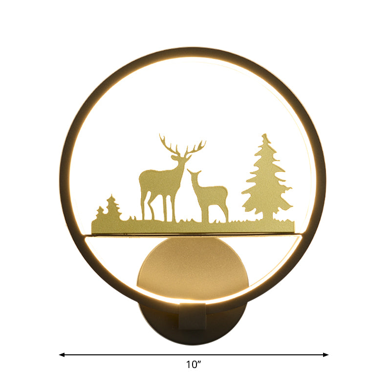 LED Bedroom Elk Patterned Wall Mural Light Minimalist Black Wall Lighting Idea with Rounded Metallic Shade Clearhalo 'Wall Lamps & Sconces' 'Wall Lights' Lighting' 1194936