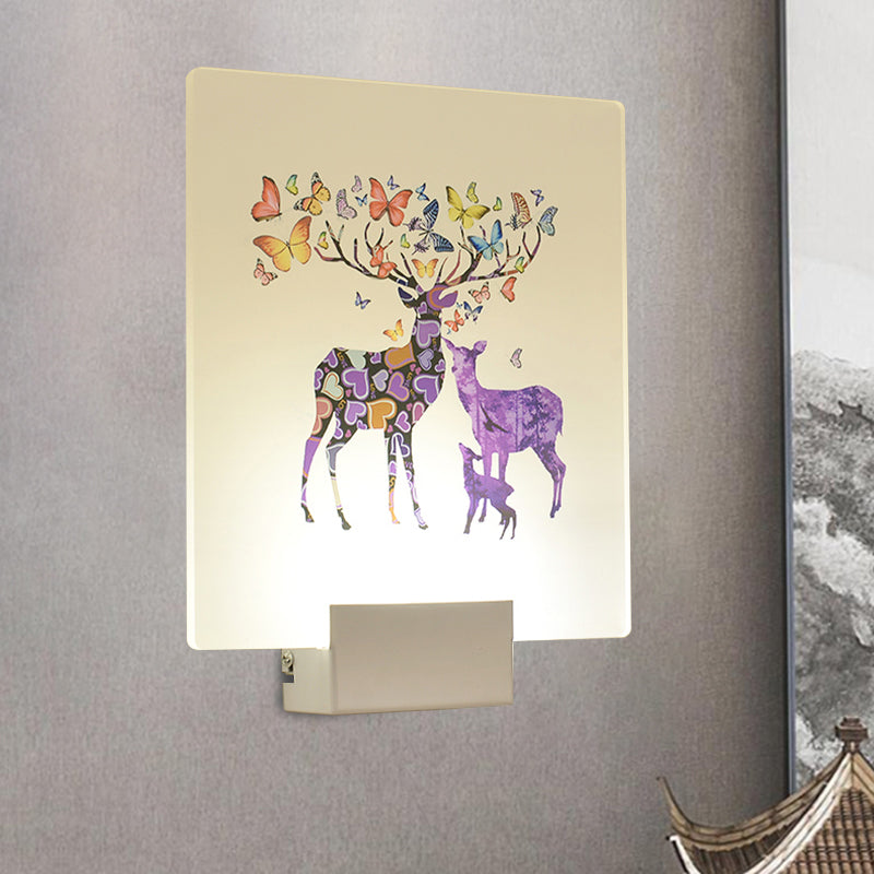 Purple/Pink/Yellow Square Wall Mount Light Simplicity Style LED Acrylic Mural Lamp with Deer/Blossom/Tree Pattern for Guest Room Purple Clearhalo 'Wall Lamps & Sconces' 'Wall Lights' Lighting' 1194958