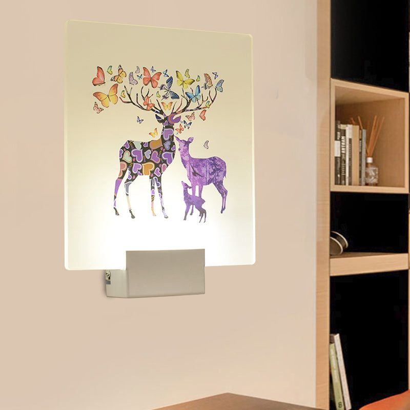 Purple/Pink/Yellow Square Wall Mount Light Simplicity Style LED Acrylic Mural Lamp with Deer/Blossom/Tree Pattern for Guest Room Clearhalo 'Wall Lamps & Sconces' 'Wall Lights' Lighting' 1194959