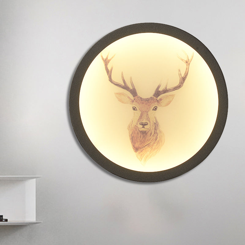 Contemporary Style LED Elk Deer Mural Light Acrylic White Circular Wall Mounted Lighting Black A Clearhalo 'Wall Lamps & Sconces' 'Wall Lights' Lighting' 1194963