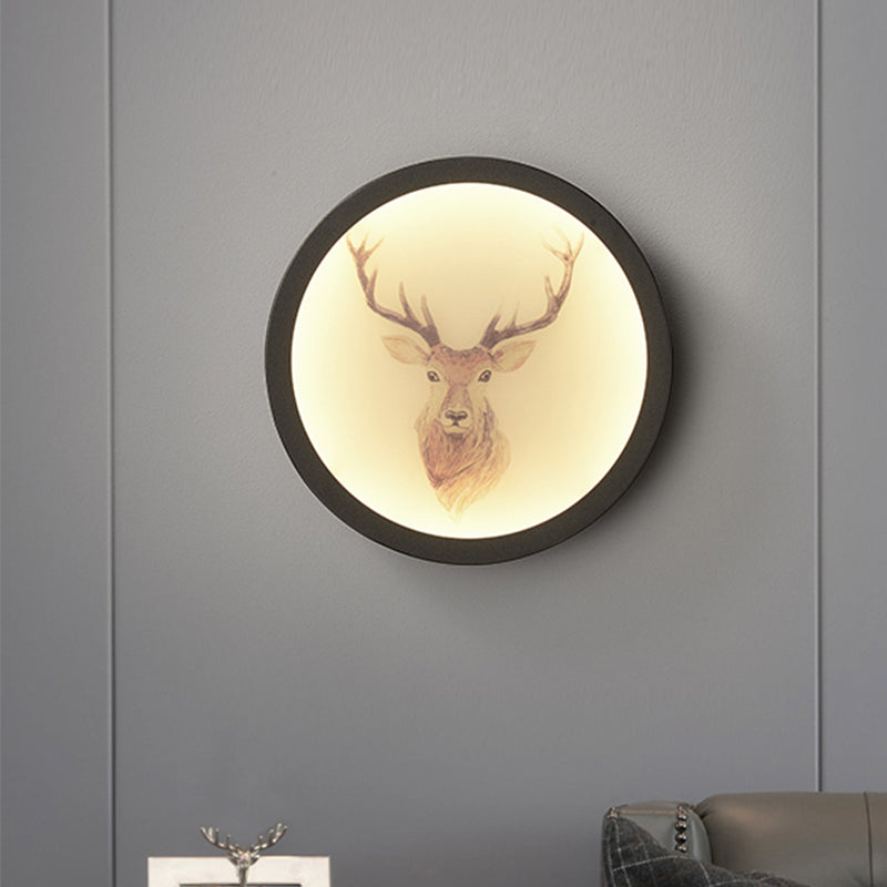 Contemporary Style LED Elk Deer Mural Light Acrylic White Circular Wall Mounted Lighting Clearhalo 'Wall Lamps & Sconces' 'Wall Lights' Lighting' 1194964