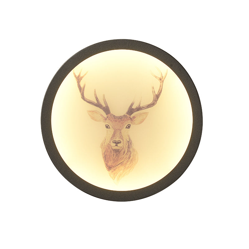 Contemporary Style LED Elk Deer Mural Light Acrylic White Circular Wall Mounted Lighting Clearhalo 'Wall Lamps & Sconces' 'Wall Lights' Lighting' 1194965