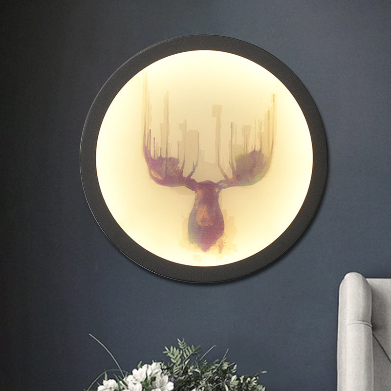 Contemporary Style LED Elk Deer Mural Light Acrylic White Circular Wall Mounted Lighting Black B Clearhalo 'Wall Lamps & Sconces' 'Wall Lights' Lighting' 1194967