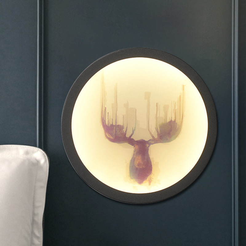 Contemporary Style LED Elk Deer Mural Light Acrylic White Circular Wall Mounted Lighting Clearhalo 'Wall Lamps & Sconces' 'Wall Lights' Lighting' 1194968