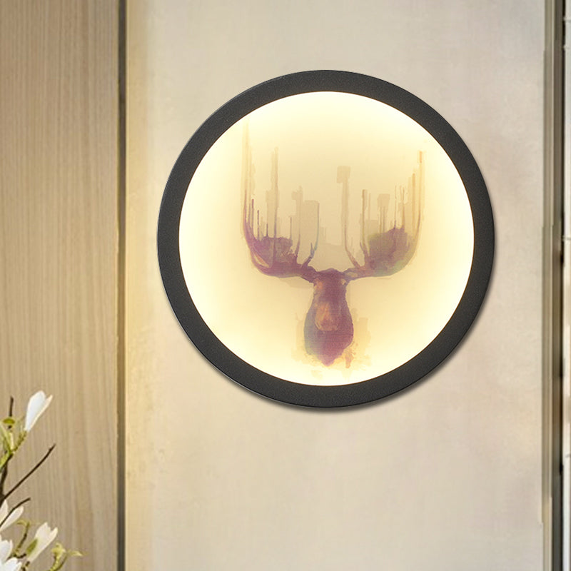 Contemporary Style LED Elk Deer Mural Light Acrylic White Circular Wall Mounted Lighting Clearhalo 'Wall Lamps & Sconces' 'Wall Lights' Lighting' 1194969