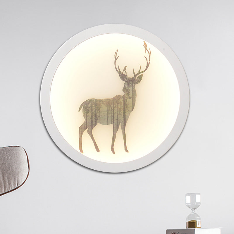 Contemporary Style LED Elk Deer Mural Light Acrylic White Circular Wall Mounted Lighting White C Clearhalo 'Wall Lamps & Sconces' 'Wall Lights' Lighting' 1194972