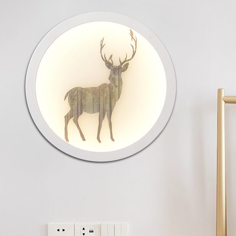 Contemporary Style LED Elk Deer Mural Light Acrylic White Circular Wall Mounted Lighting Clearhalo 'Wall Lamps & Sconces' 'Wall Lights' Lighting' 1194973