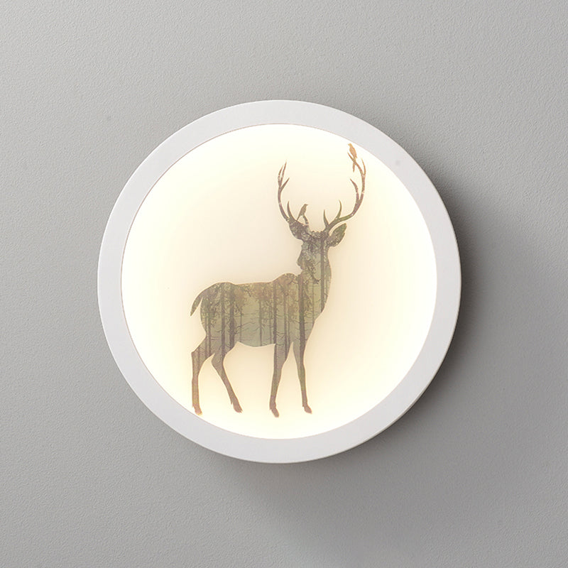 Contemporary Style LED Elk Deer Mural Light Acrylic White Circular Wall Mounted Lighting Clearhalo 'Wall Lamps & Sconces' 'Wall Lights' Lighting' 1194975