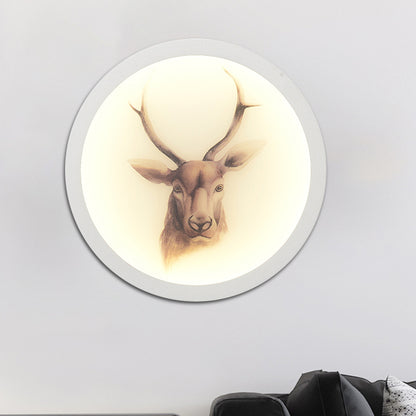 Contemporary Style LED Elk Deer Mural Light Acrylic White Circular Wall Mounted Lighting White D Clearhalo 'Wall Lamps & Sconces' 'Wall Lights' Lighting' 1194977