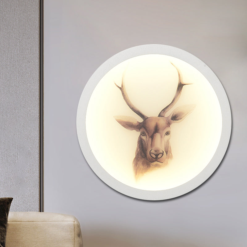 Contemporary Style LED Elk Deer Mural Light Acrylic White Circular Wall Mounted Lighting Clearhalo 'Wall Lamps & Sconces' 'Wall Lights' Lighting' 1194978