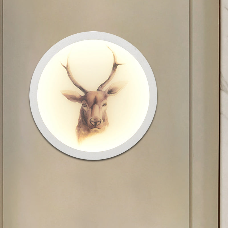 Contemporary Style LED Elk Deer Mural Light Acrylic White Circular Wall Mounted Lighting Clearhalo 'Wall Lamps & Sconces' 'Wall Lights' Lighting' 1194979