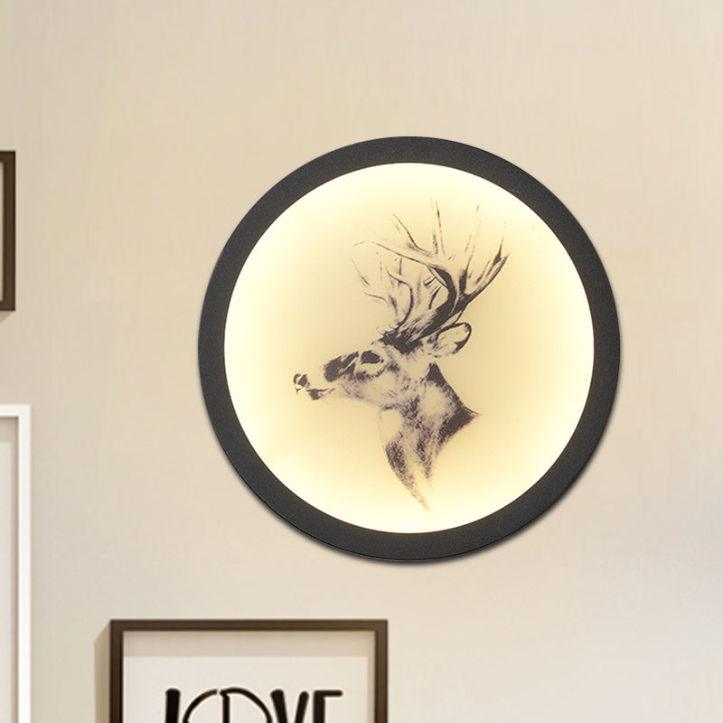 Contemporary Style LED Elk Deer Mural Light Acrylic White Circular Wall Mounted Lighting Clearhalo 'Wall Lamps & Sconces' 'Wall Lights' Lighting' 1194984