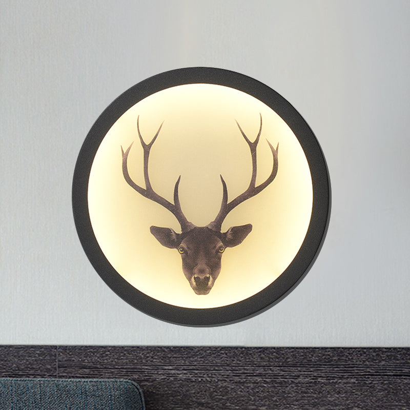 Contemporary Style LED Elk Deer Mural Light Acrylic White Circular Wall Mounted Lighting Black F Clearhalo 'Wall Lamps & Sconces' 'Wall Lights' Lighting' 1194987