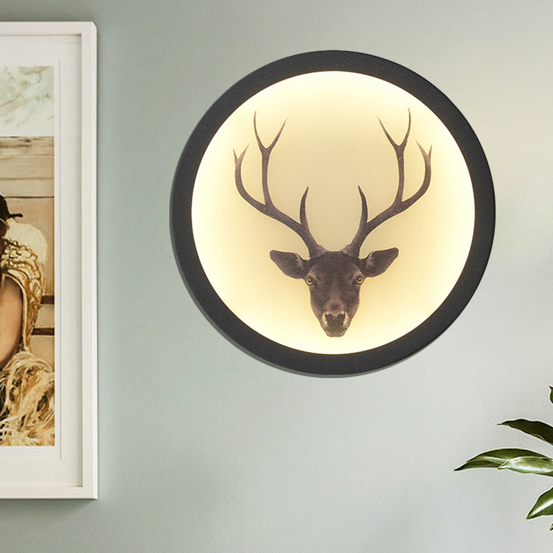 Contemporary Style LED Elk Deer Mural Light Acrylic White Circular Wall Mounted Lighting Clearhalo 'Wall Lamps & Sconces' 'Wall Lights' Lighting' 1194988