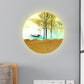9.5"/11" Wide Metal Round Wall Mural Light Asia Style LED Wood Wall Mounted Lighting with Boat and Tree Pattern Clearhalo 'Wall Lamps & Sconces' 'Wall Lights' Lighting' 1195058