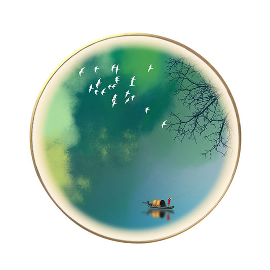 Circular Shaped Metallic Wall Lighting Oriental Style LED Green Mural Lamp with Branch and Boat Pattern Clearhalo 'Wall Lamps & Sconces' 'Wall Lights' Lighting' 1195072