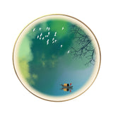 Circular Shaped Metallic Wall Lighting Oriental Style LED Green Mural Lamp with Branch and Boat Pattern Clearhalo 'Wall Lamps & Sconces' 'Wall Lights' Lighting' 1195072