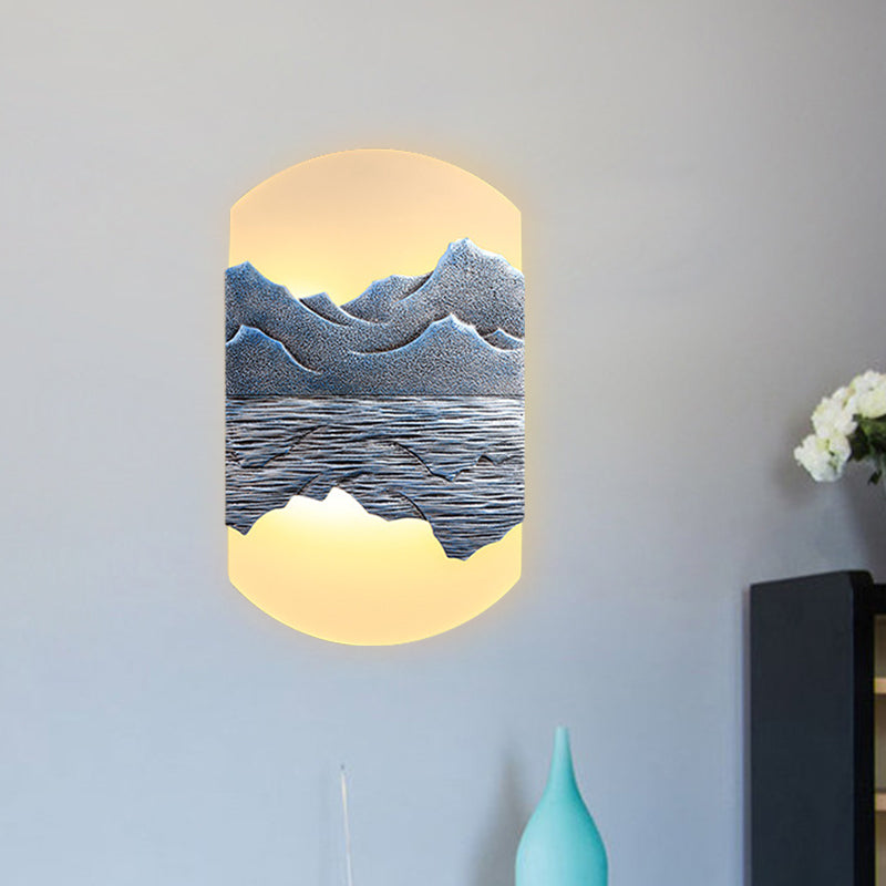 Fan/Oval Corridor Mountain Wall Mural Light Acrylic LED Oriental Style Wall Mount Light Fixture in Silver/Brown Silver A Clearhalo 'Wall Lamps & Sconces' 'Wall Lights' Lighting' 1195090