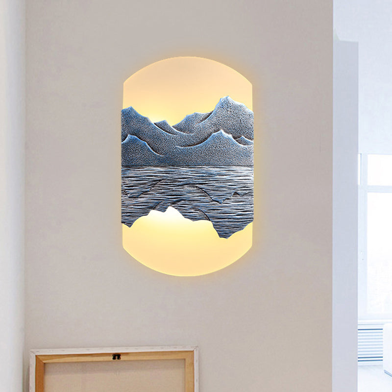 Fan/Oval Corridor Mountain Wall Mural Light Acrylic LED Oriental Style Wall Mount Light Fixture in Silver/Brown Clearhalo 'Wall Lamps & Sconces' 'Wall Lights' Lighting' 1195091